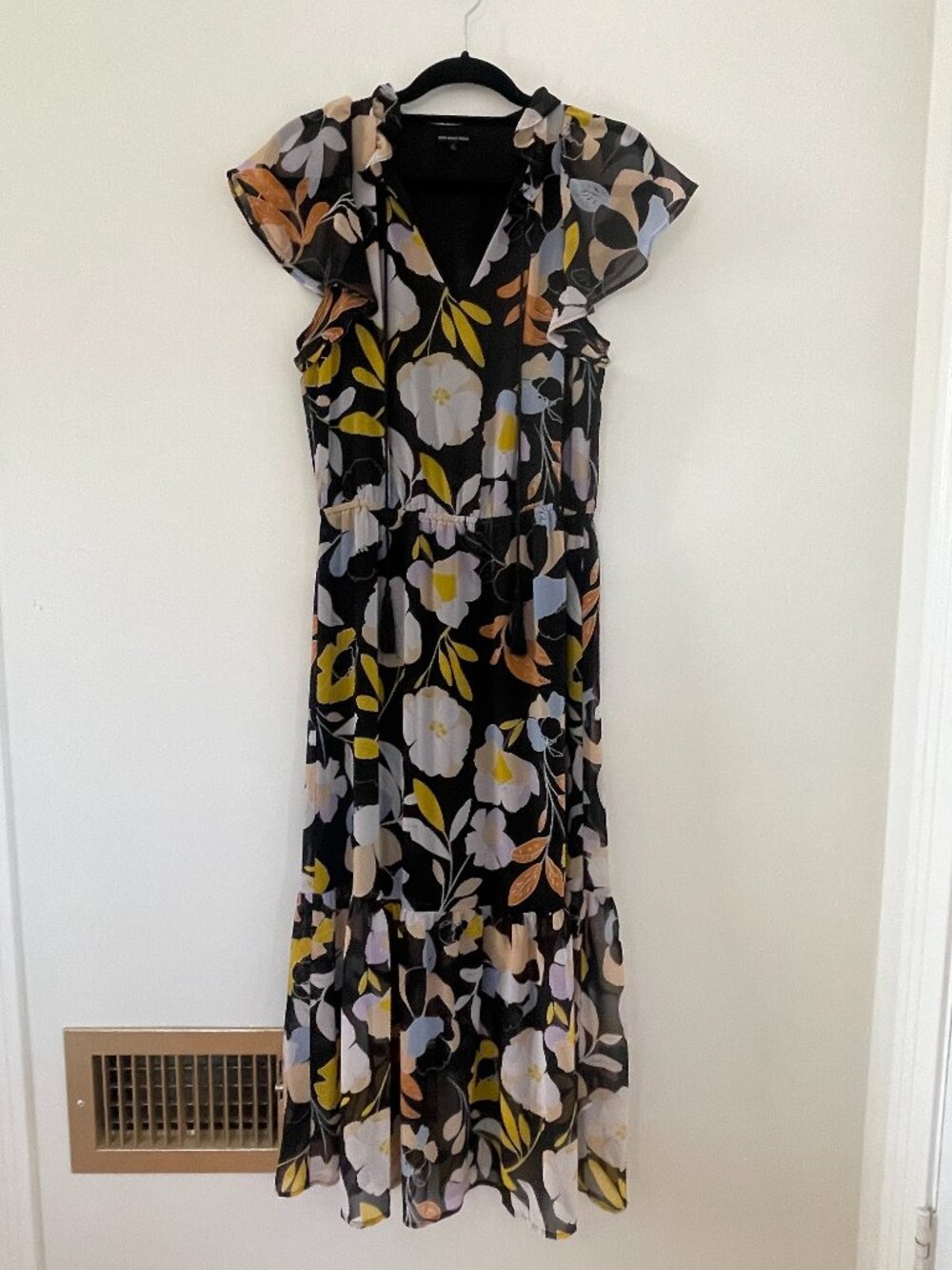 Who What Wear black multicolored floral chiffon midi/maxi dress
